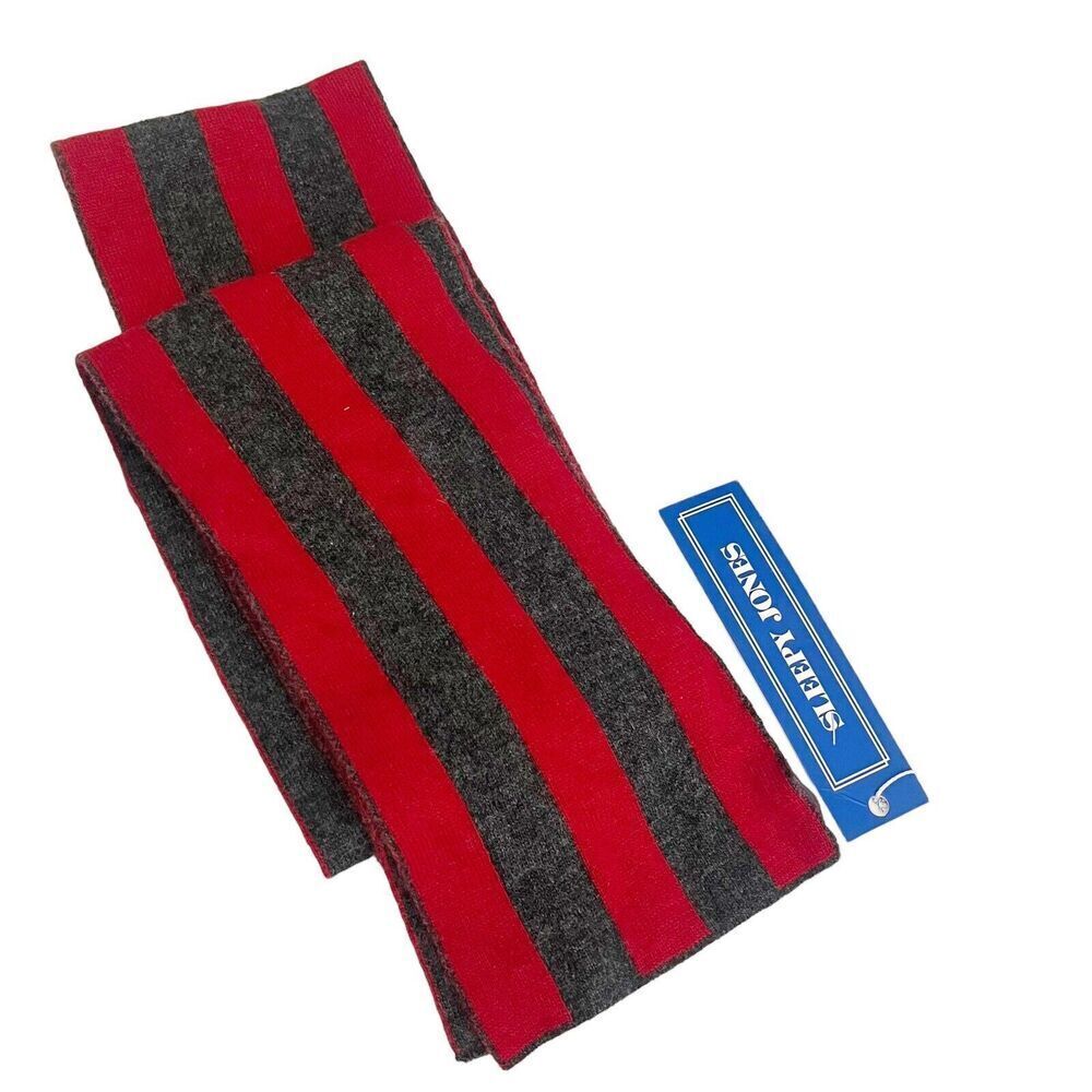 Sleepy Jones Striped Scarf Red Grey Cashmere Wool Angora Rabbit Blend 62x5 New — image 4 of 8